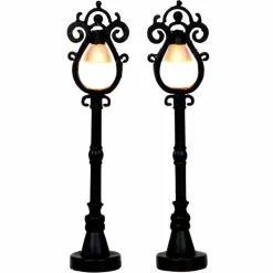 Accessoire Lemax (H10 cm) Lot de 2 lampadaires Parisien à piles