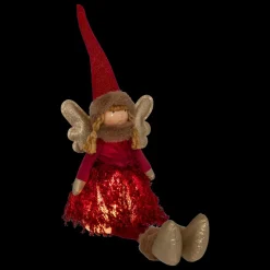 Ange de Noël lumineux à piles (H55 cm) Fée clair de lune assise Rouge