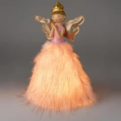 Ange de Noël lumineux à piles (H36 cm) Mendhy robe Rose