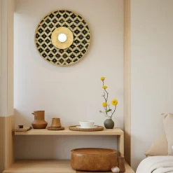 Applique murale ronde en bambou (D50 cm) Marioka Noir et naturel
