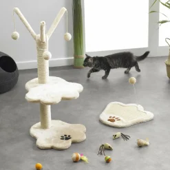 Arbre à chat avec jouet Ecru