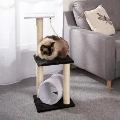 Arbre à chat avec jouet et tunnel Noir
