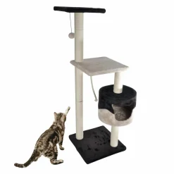 Arbre à chat avec jouet et niche Ecru/Chocolat