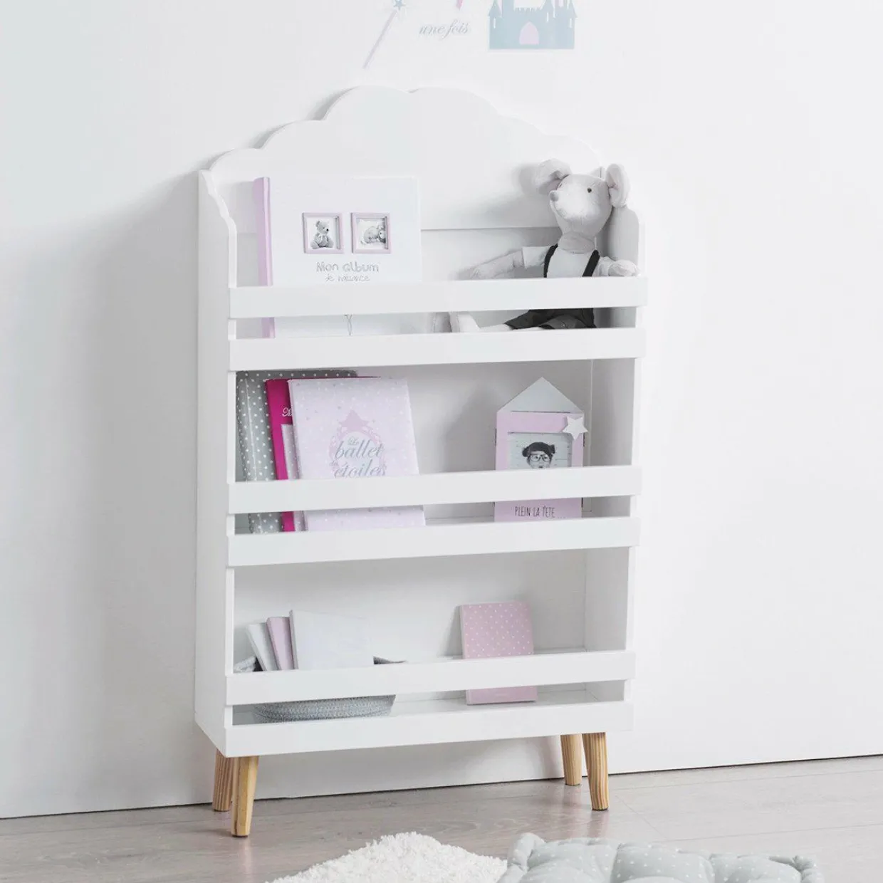 Bibliothèque enfant bois (H100 cm) Nuage Blanche