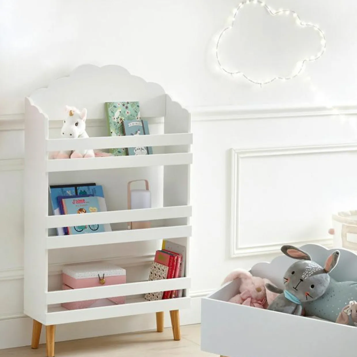 Bibliothèque enfant bois (H100 cm) Nuage Blanche