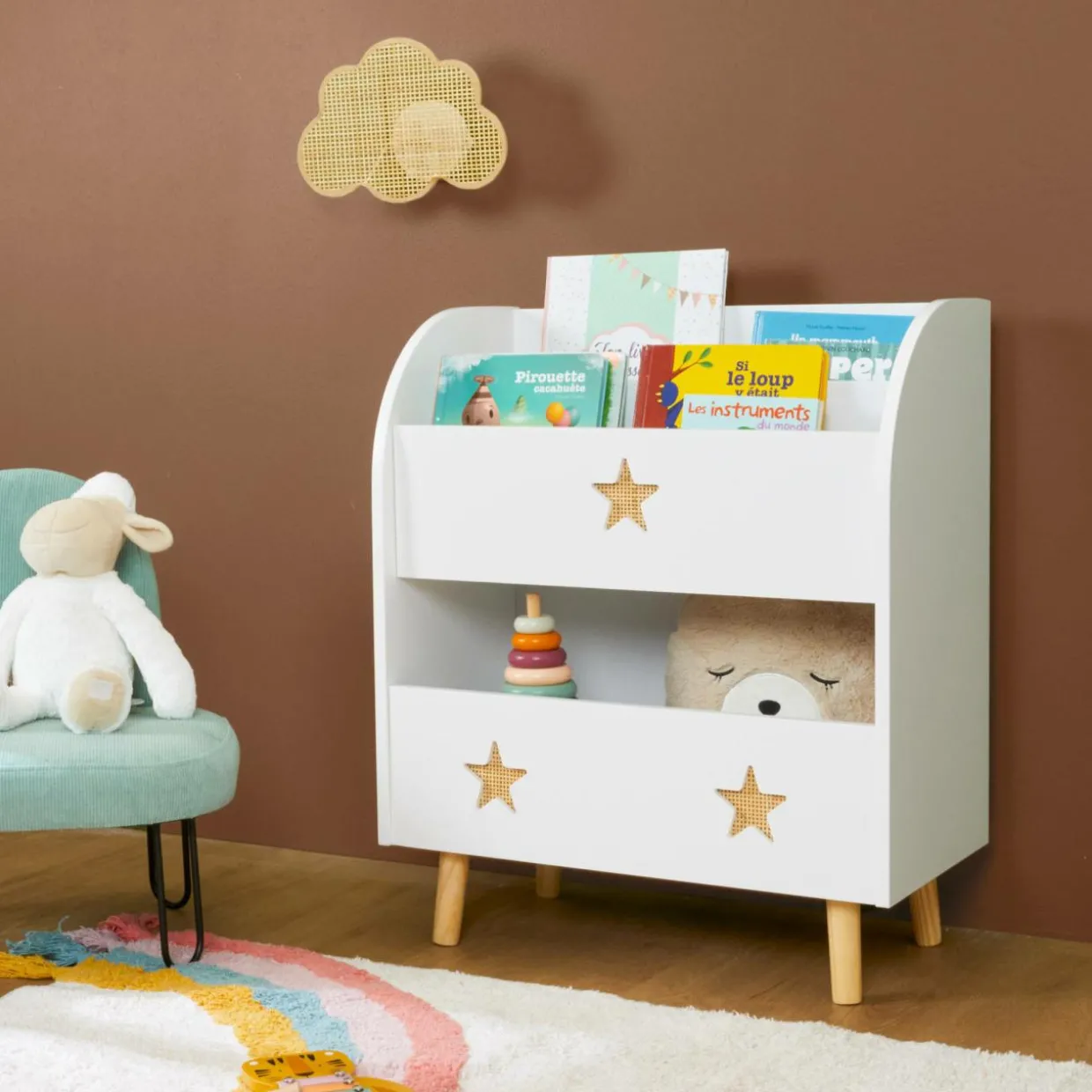 Bibliothèque enfant bois (H72 cm) Stars Blanche