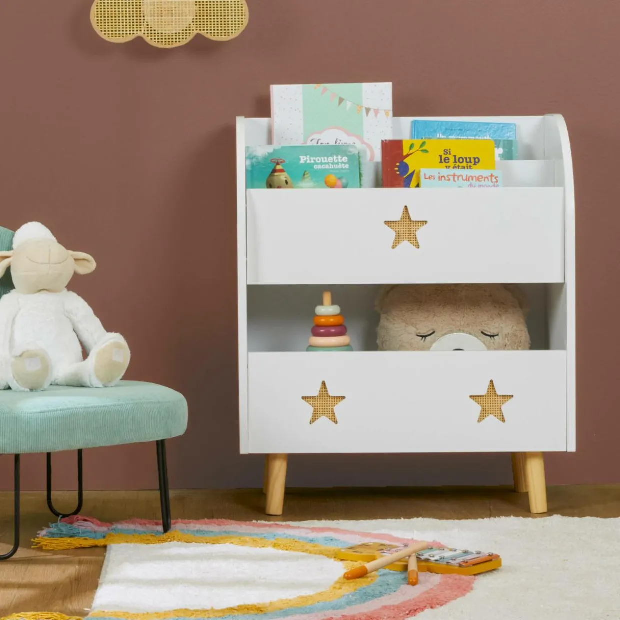 Bibliothèque enfant bois (H72 cm) Stars Blanche