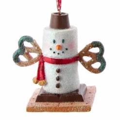 Bonhomme de neige à suspendre (H7 cm) Bretzel Blanc