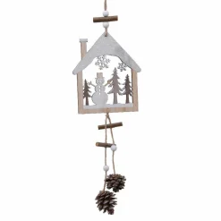 Bonhomme de neige à suspendre (H30 cm) Maison et pommes de pin