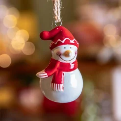 Bonhomme de neige à suspendre (H6 cm) Dolomite Rouge et blanc