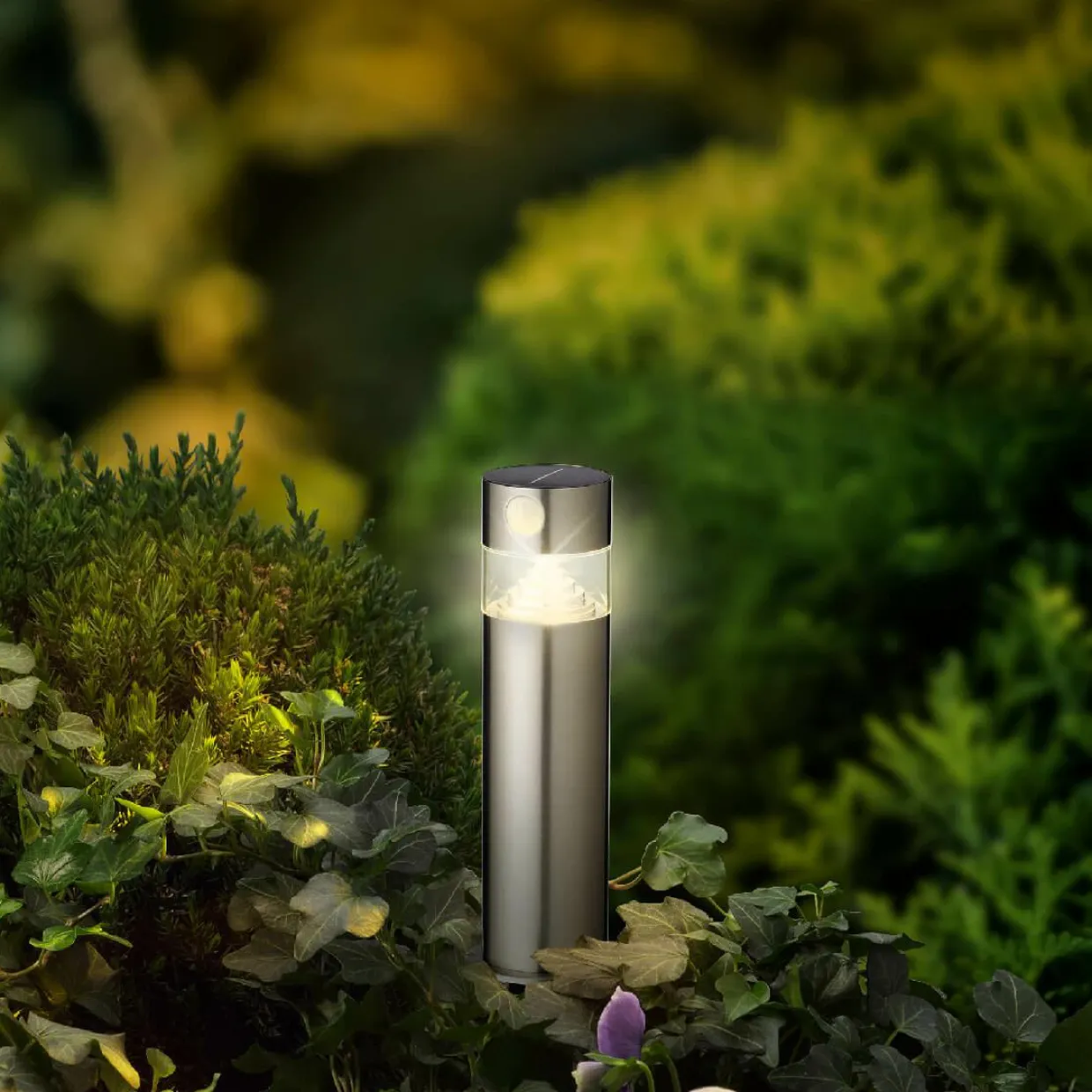 Borne de jardin solaire 150 lumens (H30 cm) Premium Argent