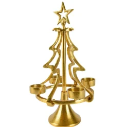 Bougeoir 4 supports (H37 cm) Sapin étoilé Or