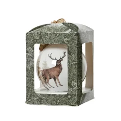 Boule de Noël (D100 mm) Cerf sauvage et noeud Naturel