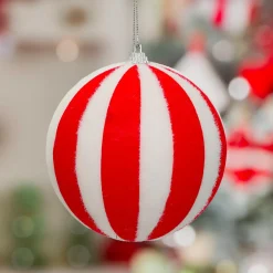 Boule de Noël (D100 mm) Rayures Rouge et Blanc