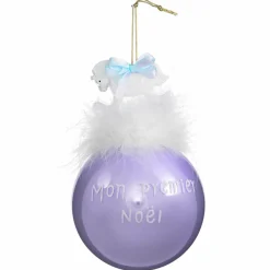 Boule de Noël en verre (D90 mm) Cheval mon premier Noël Lilas