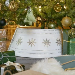 Cache pied de sapin en métal (D57 cm) Blanc et Flocons dorés