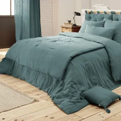 Cache-sommier Gaze de coton (160 x 200 cm Gaïa Bleu canard