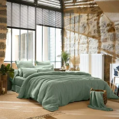 Cache-sommier Gaze de coton (160 x 200 cm) Gaïa Vert eucalyptus