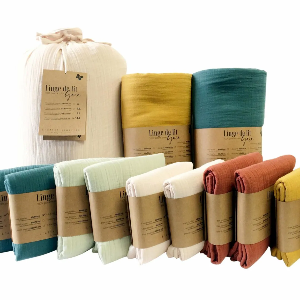 Cache-sommier Gaze de coton (140 x 190 cm) Gaïa Rose poudré