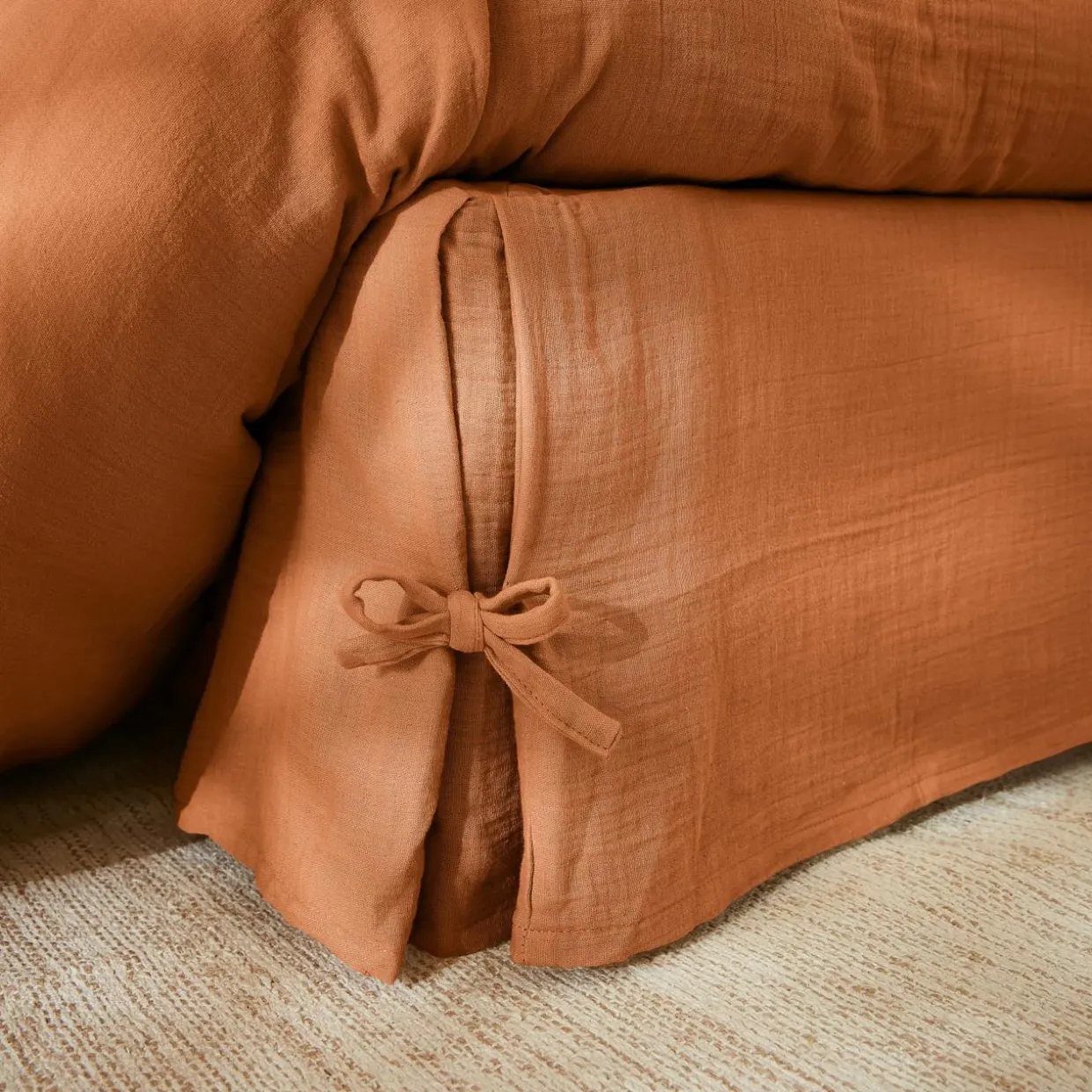 Cache-sommier Gaze de coton (140 x 190 cm) Gaïa Abricot