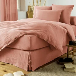 Cache-sommier Gaze de coton (90 x 190 cm) Gaïa Rose pêche