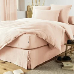 Cache-sommier Gaze de coton (160 x 200 cm) Gaïa Rose poudré