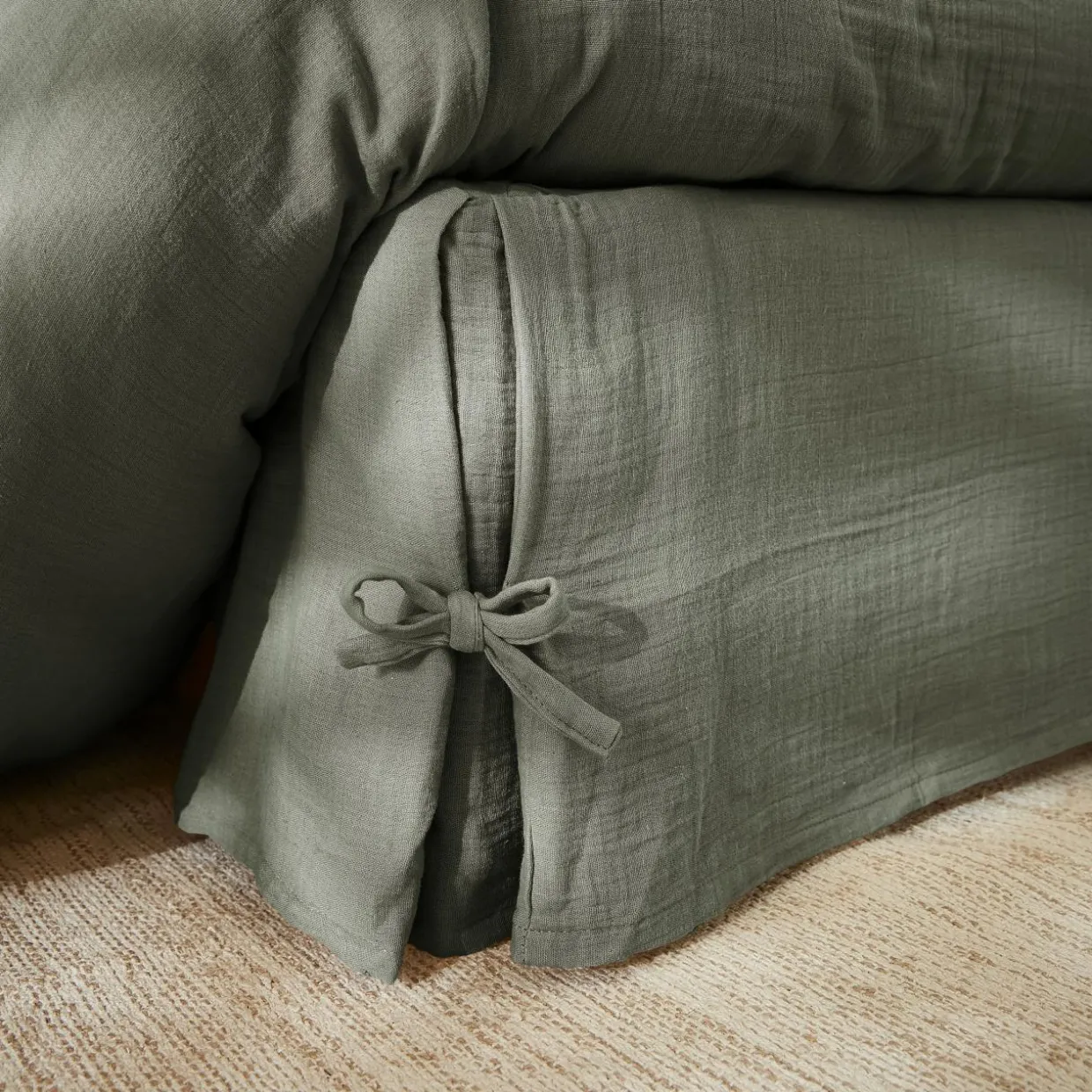 Cache-sommier Gaze de coton (180 x 200 cm) Gaïa Vert romarin