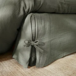 Cache-sommier Gaze de coton (90 x 190 cm) Gaïa Vert romarin