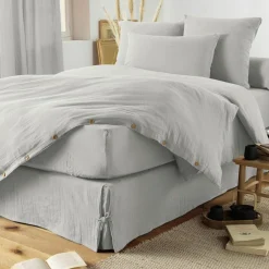 Cache-sommier Gaze de coton (90 x 190 cm) Gaïa Gris nuage
