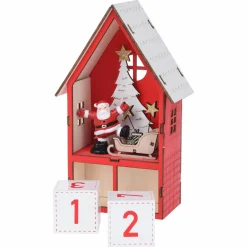 Calendrier de l'Avent lumineux Maison du Père Noël Rouge
