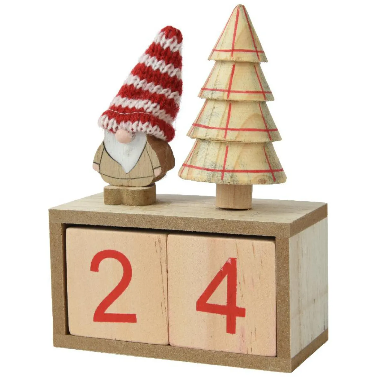 Calendrier de Noël cubes en bois (H18 cm) Père Noël bonnet Rouge