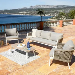 Canapé de jardin en aluminium 3 places Amalfi Blanc et taupe