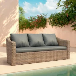 Canapé de jardin en résine tressée 3 places Calvi Sépia et gris foncé