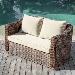 Canapé de jardin en résine tressée 2 places Calvi Sépia et beige