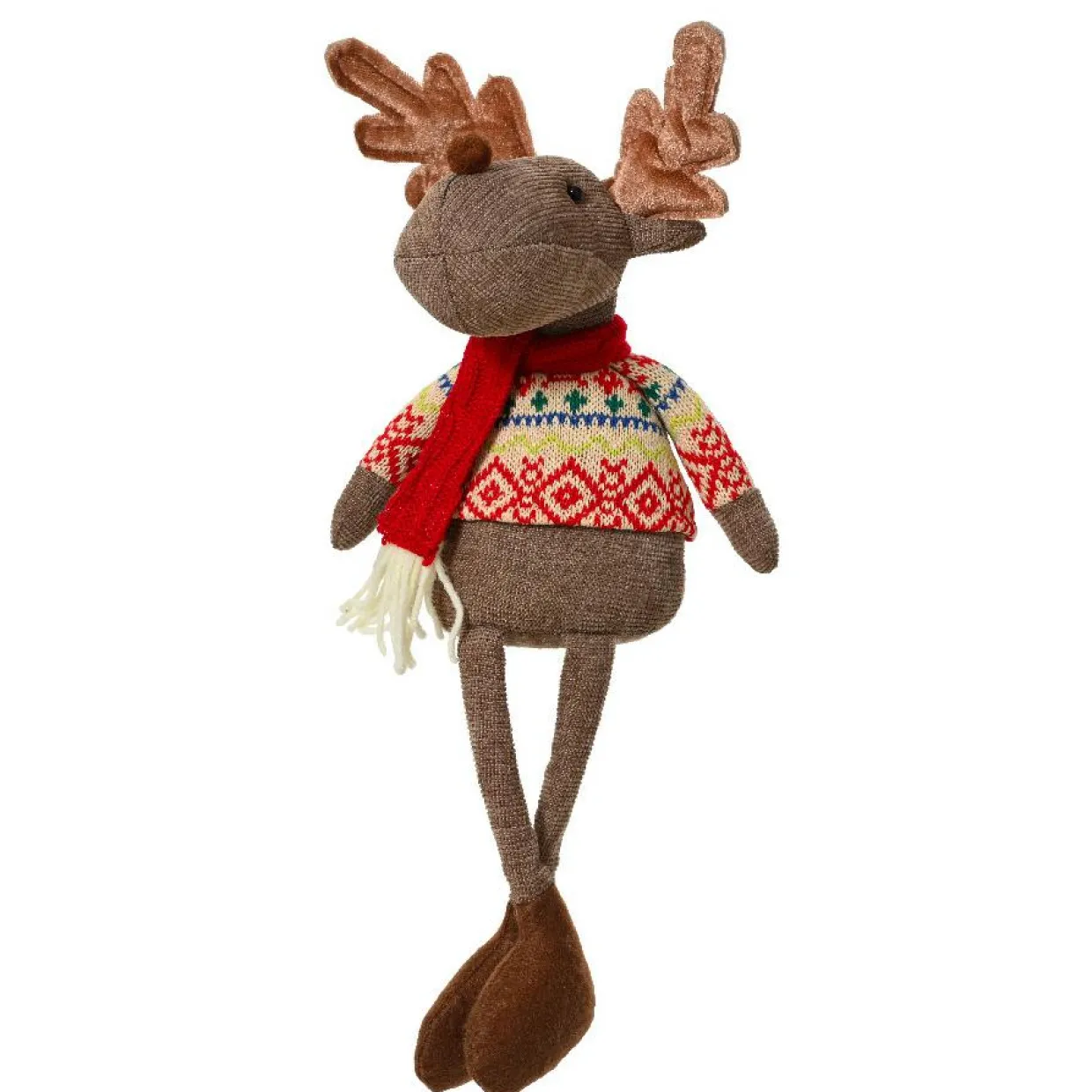 Caribou de Noël décoratif (H40 cm) Loulou écharpe Rouge