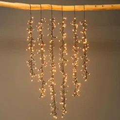 Cascade lumineuse 2 m 480 LED câble noir Effet scintillant Blanc chaud doré