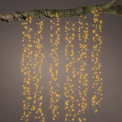 Cascade lumineuse 1 m 600 Micro LED câble noir 6 Descentes Blanc chaud doré