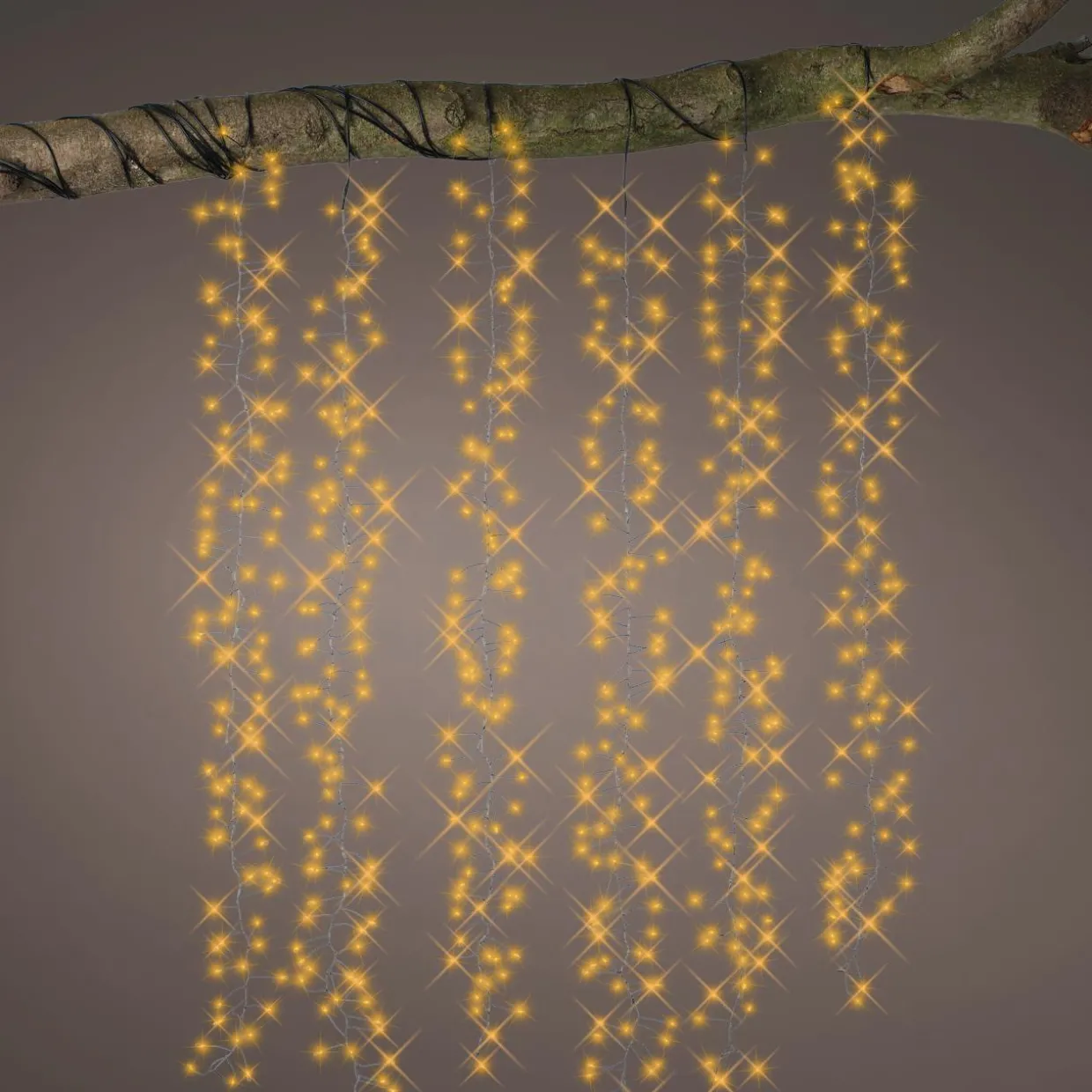 Cascade lumineuse 1 m 600 Micro LED câble noir 6 Descentes Blanc chaud doré