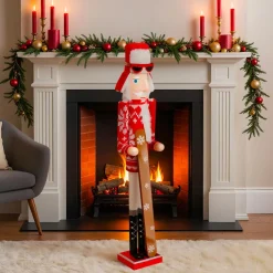 Casse-noisette en bois (H106 cm) Tomi en ski Rouge et blanc