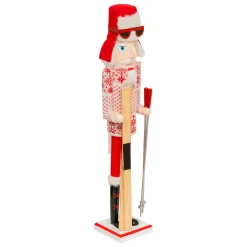 Casse-noisette en bois (H60 cm) Henri en ski Rouge et blanc