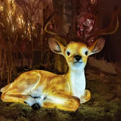 Cerf lumineux fibre de verre 8 LED (H46 cm) Blanc chaud