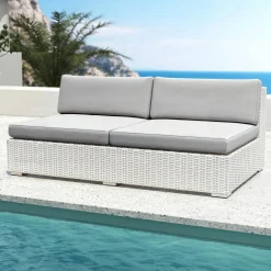 Chauffeuse de jardin en résine tressée 2 places Palma Blanc et gris