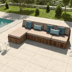 Chauffeuse de jardin en rotin Surabaya Sepia et beige