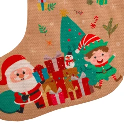 Chaussette de Noël en jute (H45 cm) Lutin et Père Noël Multicolore