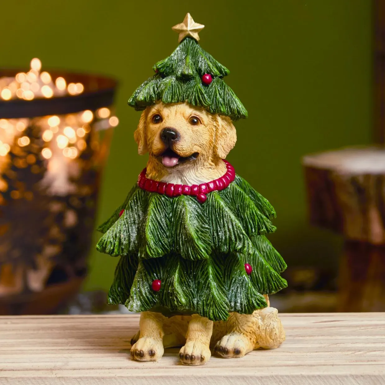 Chien décoratif (H24 cm) Labrador en sapin Vert