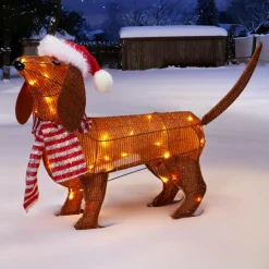 Chien lumineux 40 LED (H43 cm) Gabriel le Teckel Marron