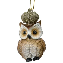Chouette de Noël à suspendre (H7 cm) Petit-Duc Roi pailletée