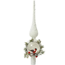 Cimier de sapin en verre Moineau sauvage Blanc enneigé