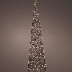 Cône lumineux 160 Micro LED (H90 cm) Résine tressée Brun/Blanc chaud