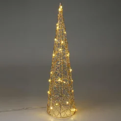 Cône lumineux à piles 30 LED (H60 cm) Christmas Or et blanc chaud